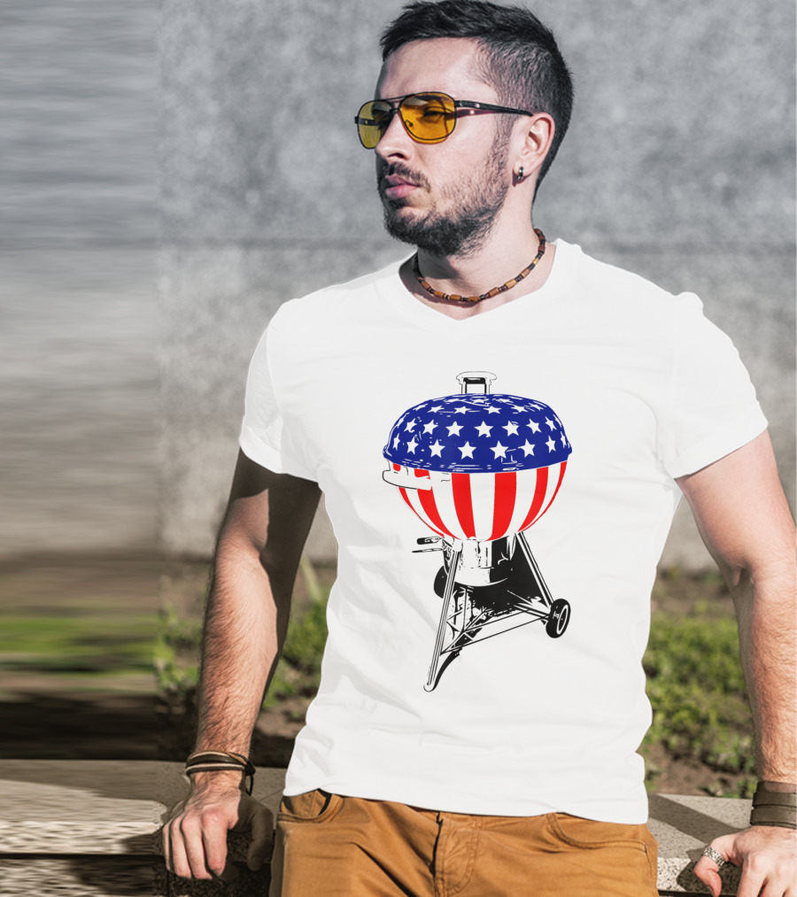Usa Charcoal Kettle Grill Stars And Stripes July Patriotic Grilling Gear T-Shirt