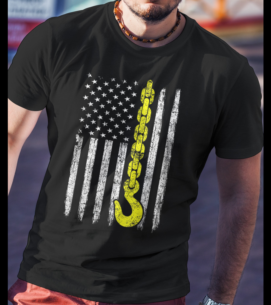 USA Thin Yellow Line Hook American Flag Tow Truck Driver T-Shirt