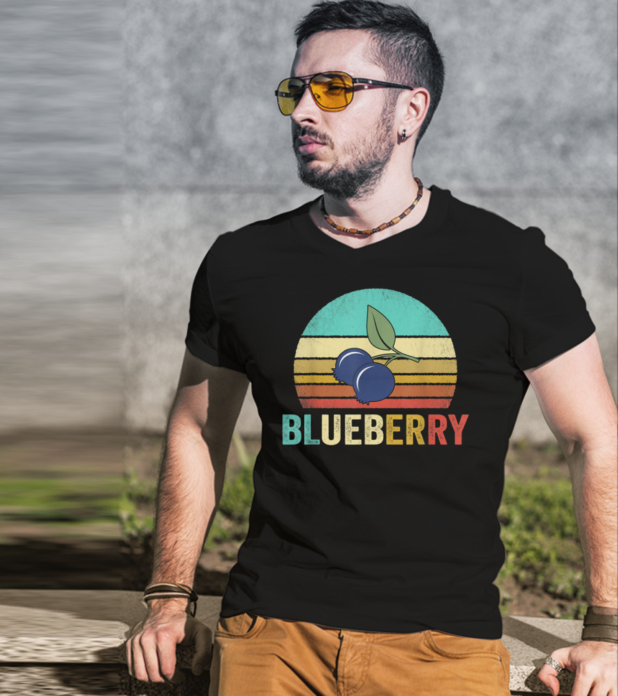 Vintage Blueberry Retro Sunset Stripes T-Shirt
