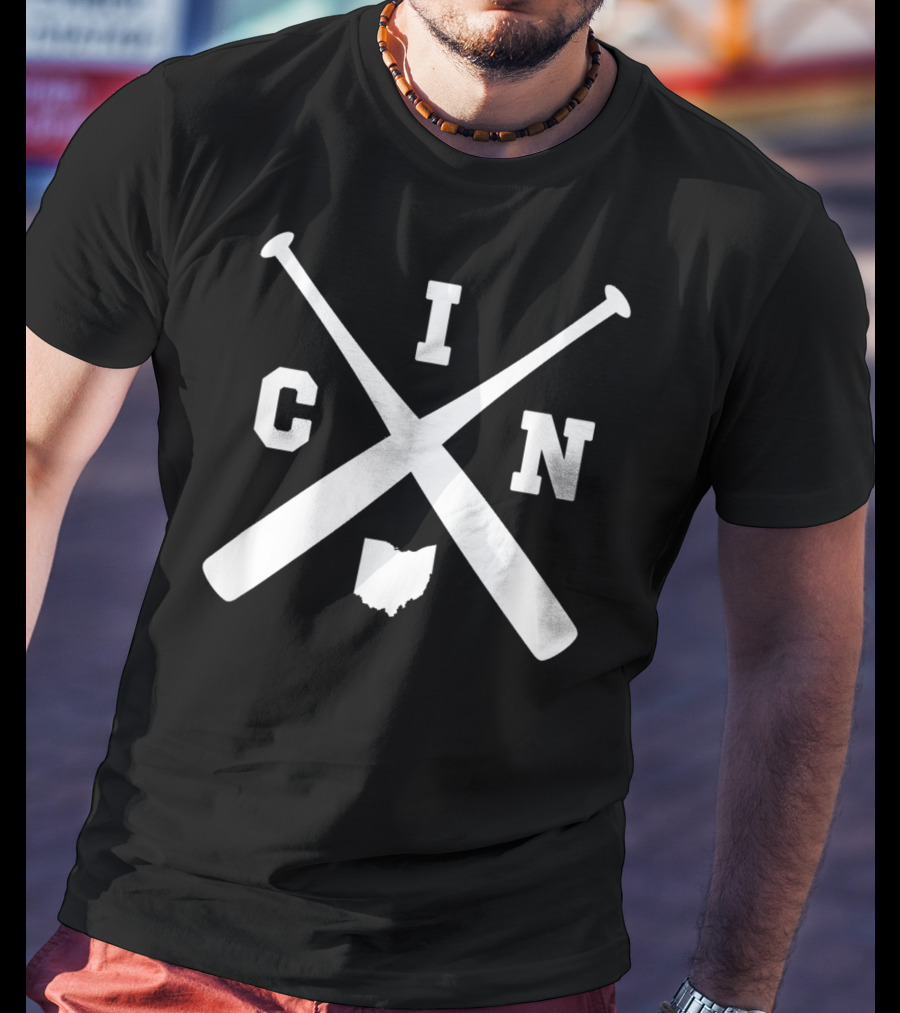 Vintage CIN Baseball Crossed Bats Ohio State Outline T-Shirt