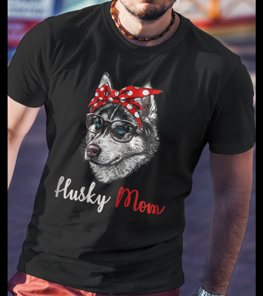Husky Mom Funny Bandana Glasses Dog T-Shirt