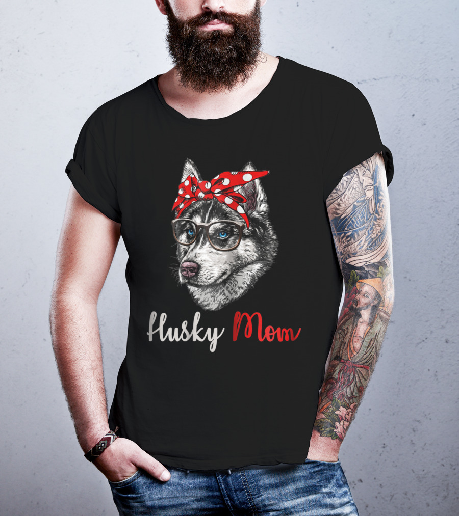 Husky Mom Funny Bandana Glasses Dog T-Shirt