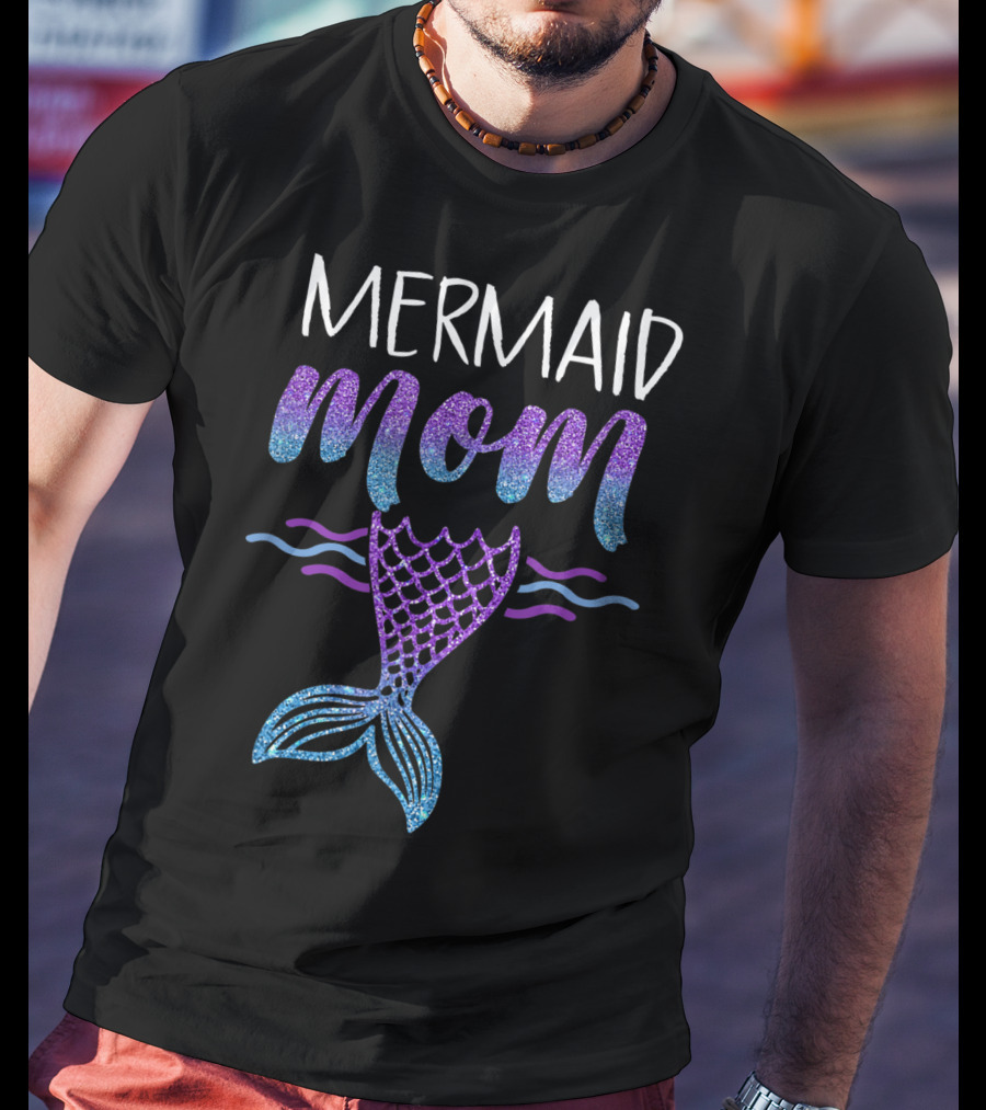 Mermaid Mom Glitter Tail Birthday Party T-Shirt