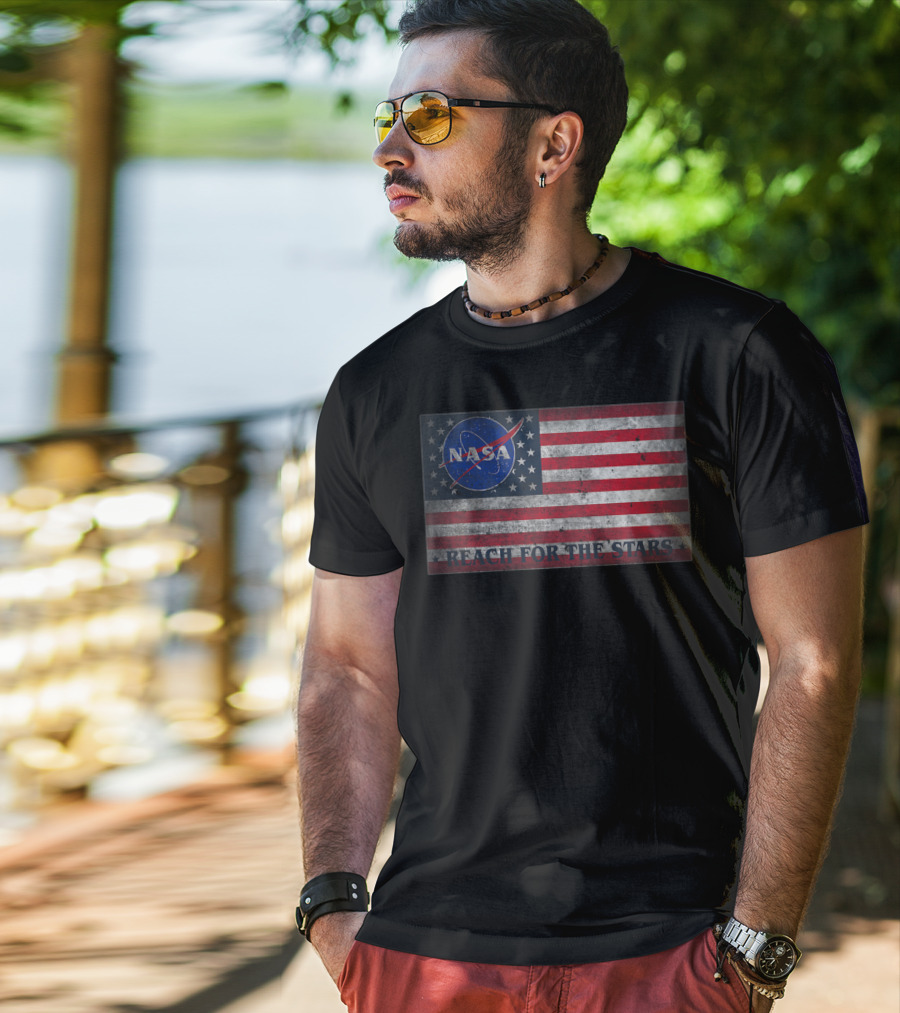 Zubaz NASA Space Logo American Flag Reach For The Stars T-Shirt