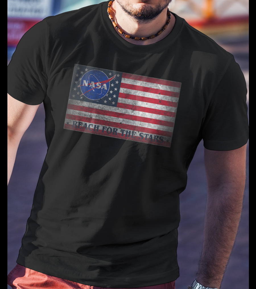 Zubaz NASA Space Logo American Flag Reach For The Stars T-Shirt
