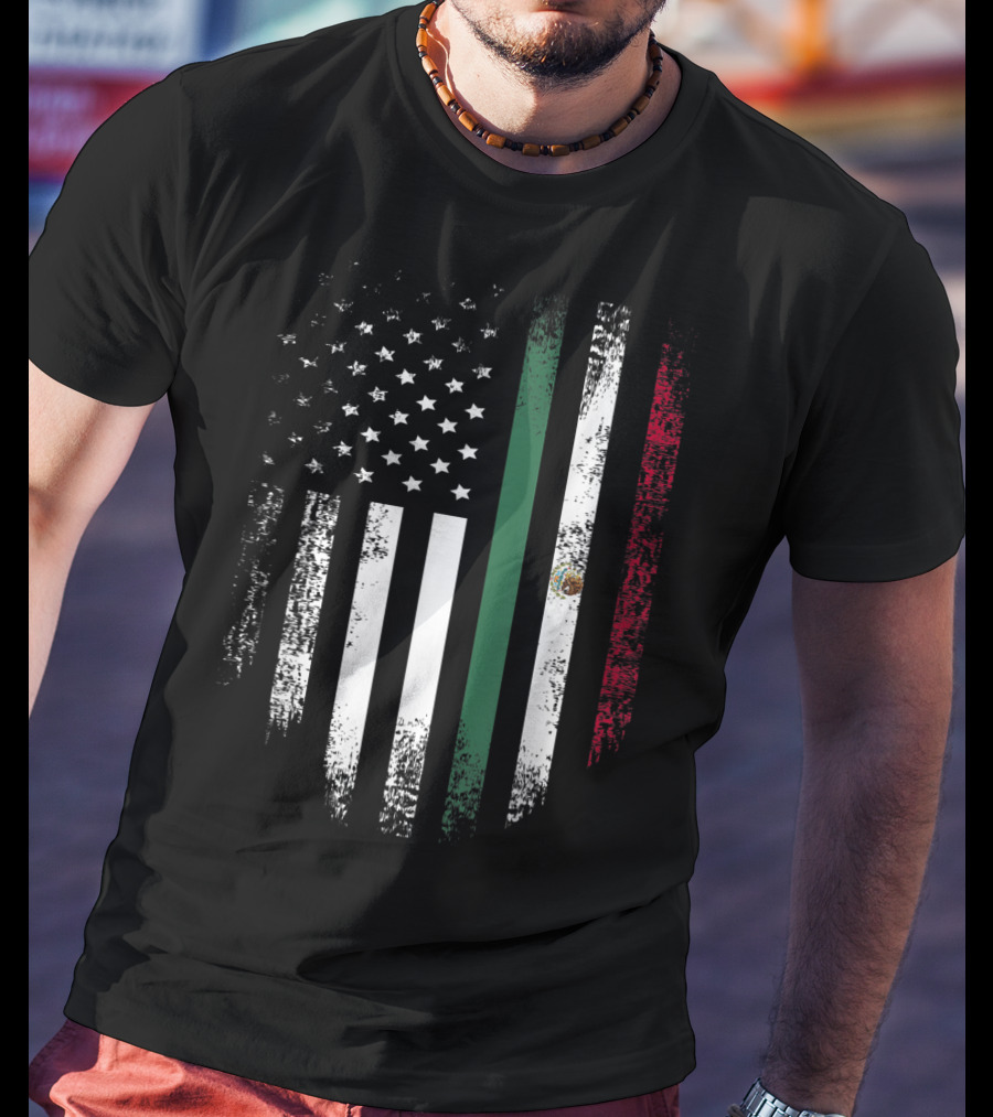 Vintage Mexican Roots American Grown Flag Design Mexico USA T-Shirt