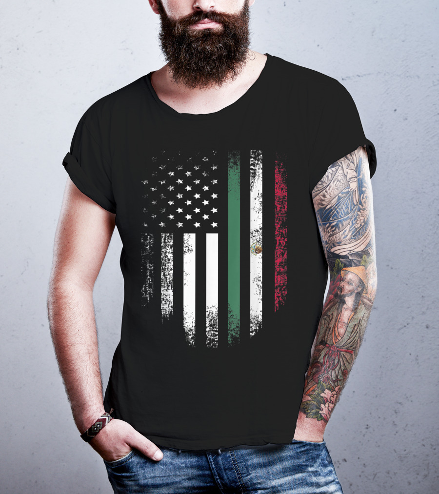 Vintage Mexican Roots American Grown Flag Design Mexico USA T-Shirt