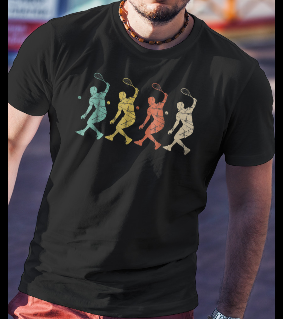 Retro Colorful Silhouette Racket Ball Players T-Shirt