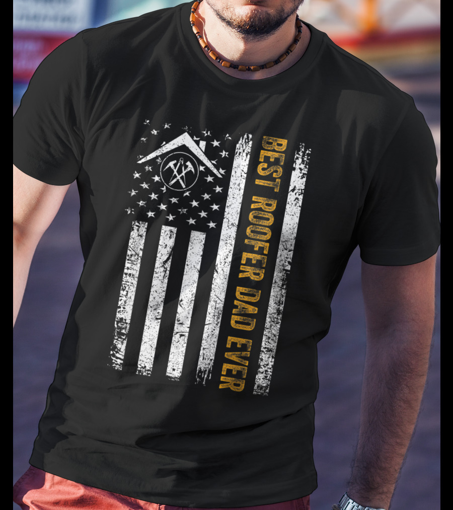 Vintage USA Best Roofer Dad Ever American Flag T-Shirt