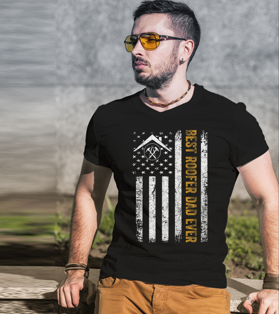 Vintage USA Best Roofer Dad Ever American Flag T-Shirt