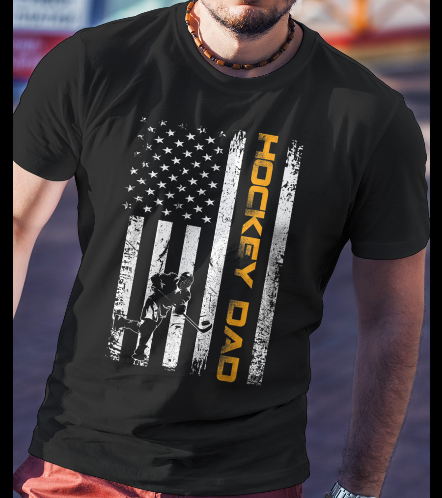 Vintage American Flag Hockey Dad USA Ice Hockey T-Shirt