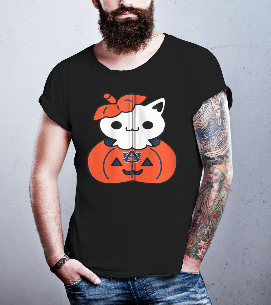 Auburn Tigers Cat In Pumpkin Halloween T-Shirt