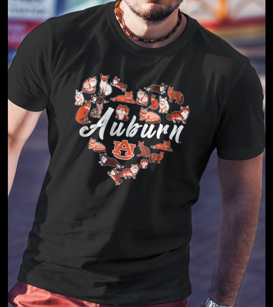 Auburn Tigers Heart Shaped Cat Pattern Game Day Tailgate T-Shirt