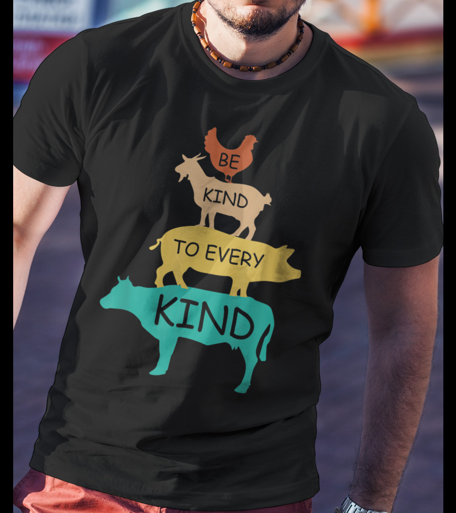 Be Kind To Every Kind Vintage Vegetarian Animal Stack T-Shirt