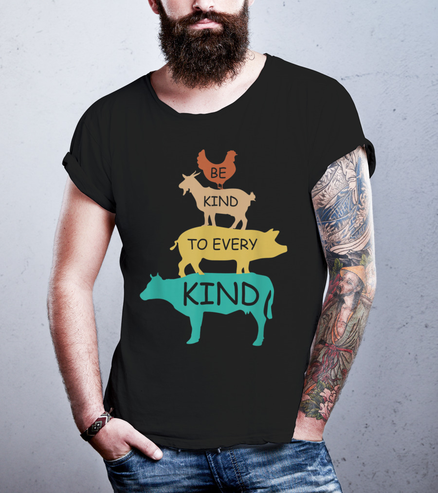 Be Kind To Every Kind Vintage Vegetarian Animal Stack T-Shirt