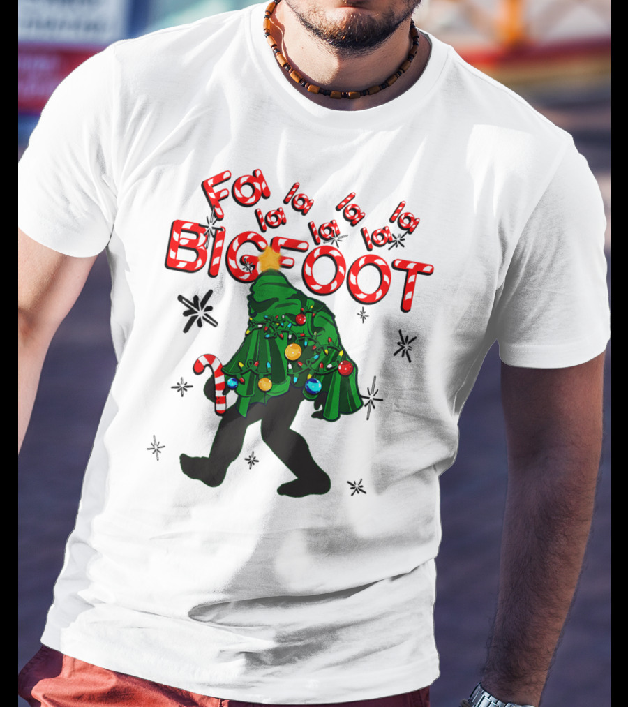 Fa La La La Bigfoot Christmas Candy Cane Spring Tree T-Shirt