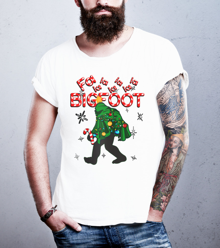 Fa La La La Bigfoot Christmas Candy Cane Spring Tree T-Shirt