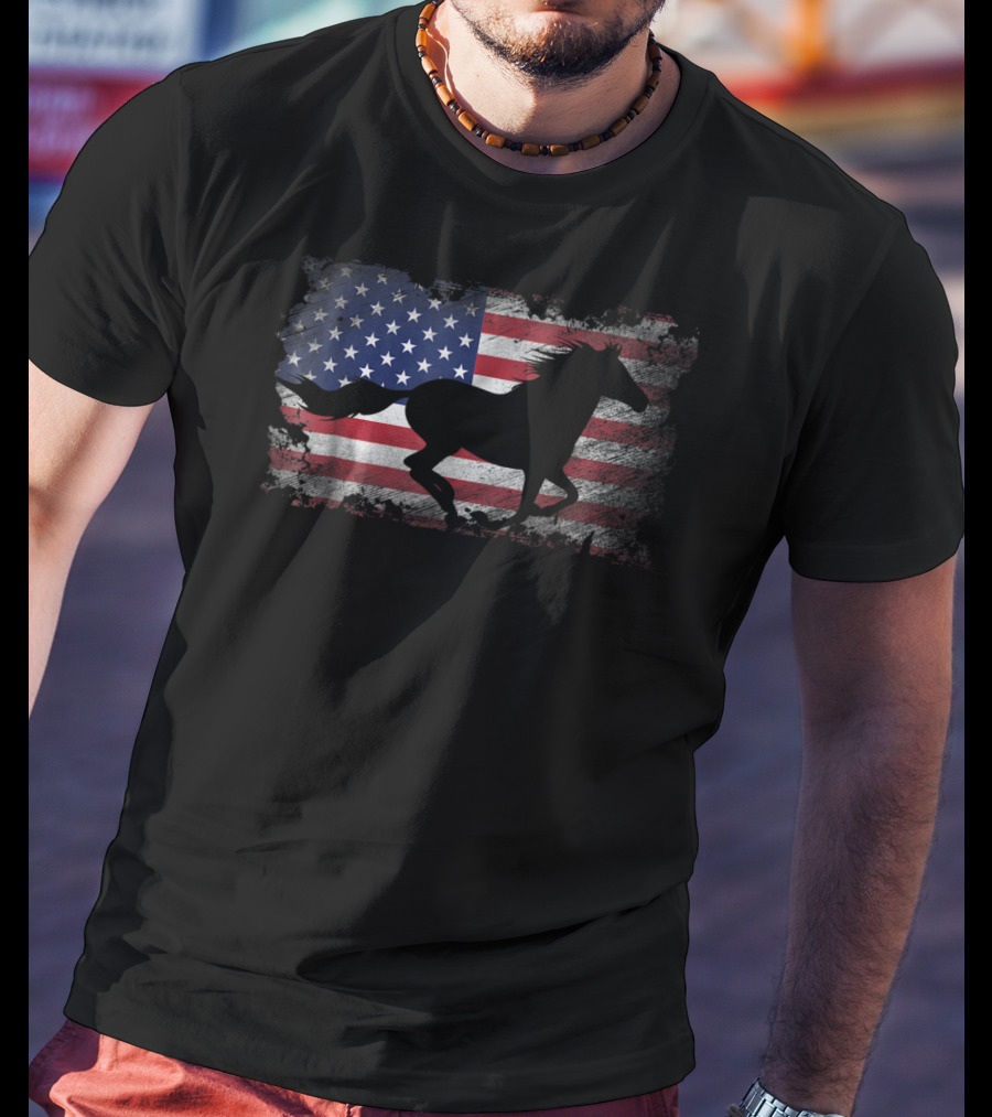 American Flag Patriotic Horse Silhouette USA T-Shirt