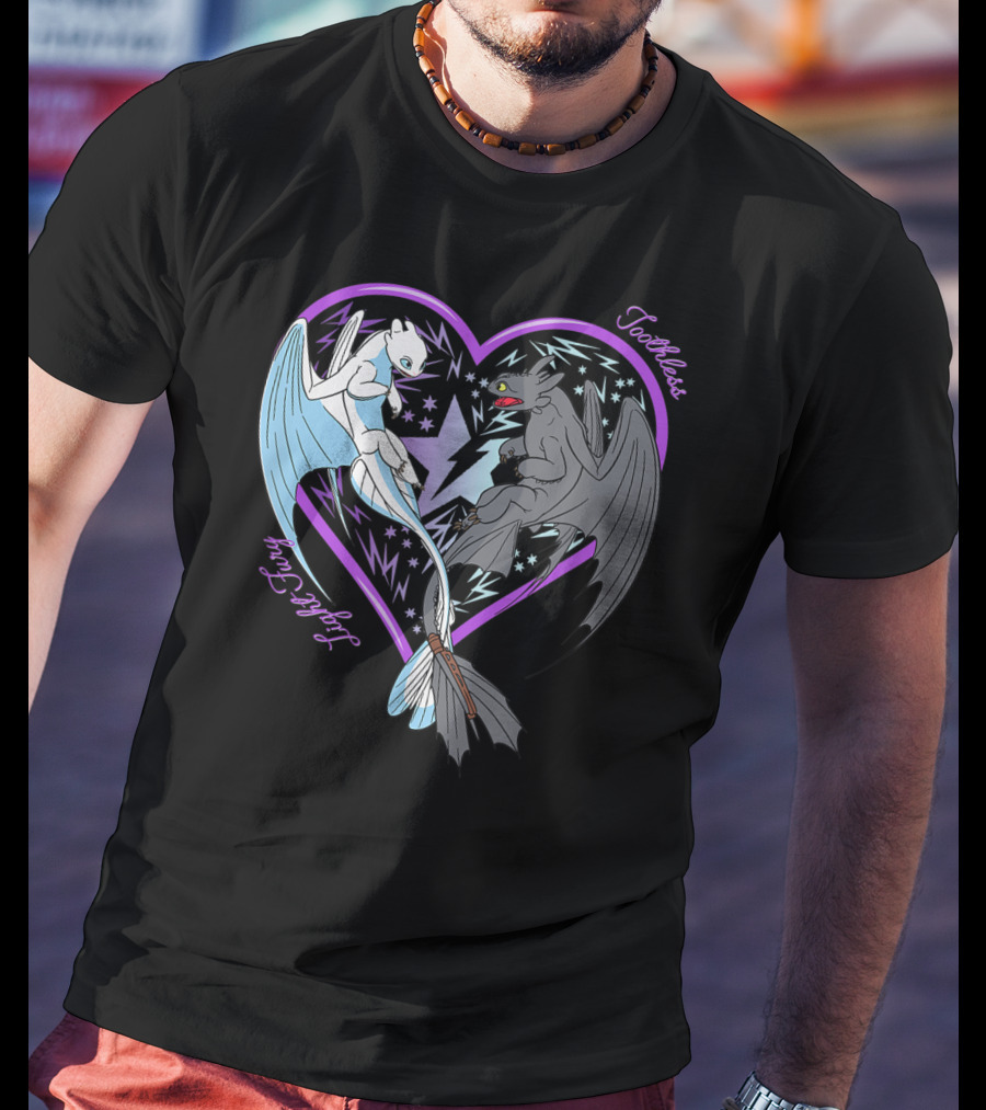 Toothless And Light Fury Heart Night How To Train Your Dragon 3 Hidden World T-Shirt