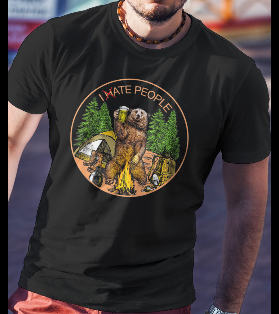 I Eat People Bear Beer Outdoor Camping Campfire Tent Backpack Trees Adventure T-Shirt