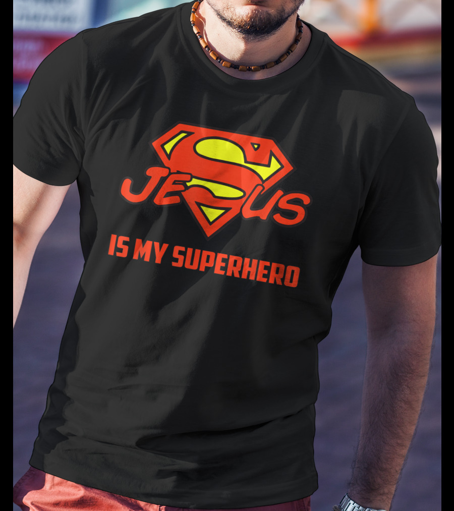 Jesus Is My Superhero Superman Logo Style Christian T-Shirt