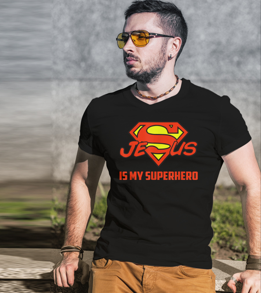 Jesus Is My Superhero Superman Logo Style Christian T-Shirt