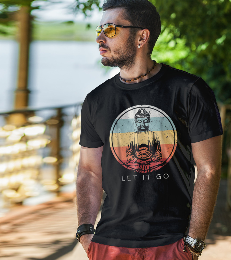 Let It Go Buddha Meditation Vintage Zen Bud Retro Circle T-Shirt
