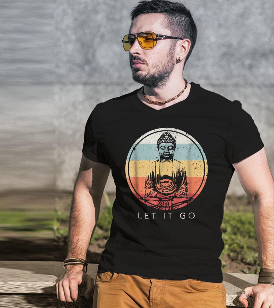 Let It Go Buddha Meditation Vintage Zen Bud Retro Circle T-Shirt