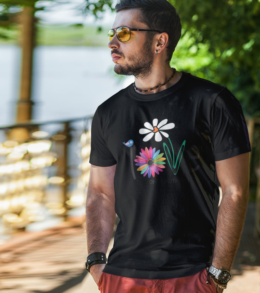 Love One Another Daisy Rainbow Flower Bird Hippie T-Shirt