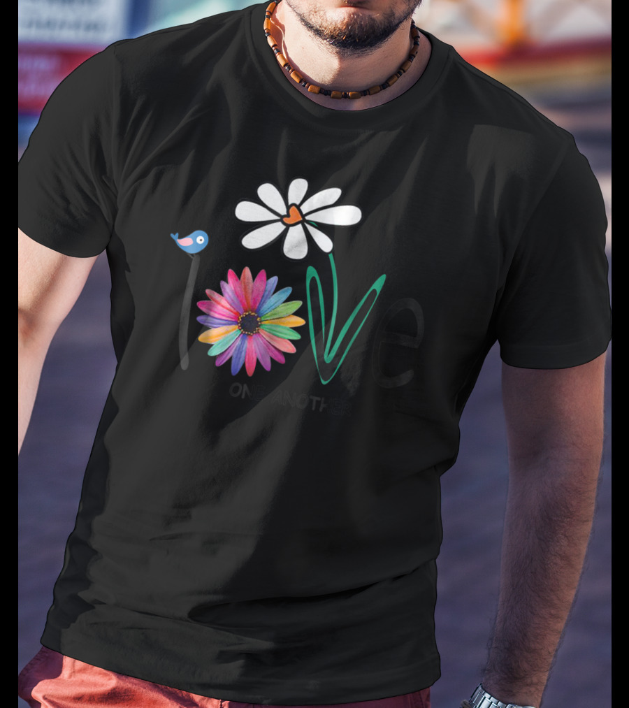 Love One Another Daisy Rainbow Flower Bird Hippie T-Shirt