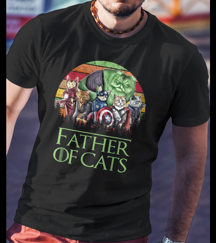 Father Of Cats Dad Cat With Superhero Cats T-Shirt