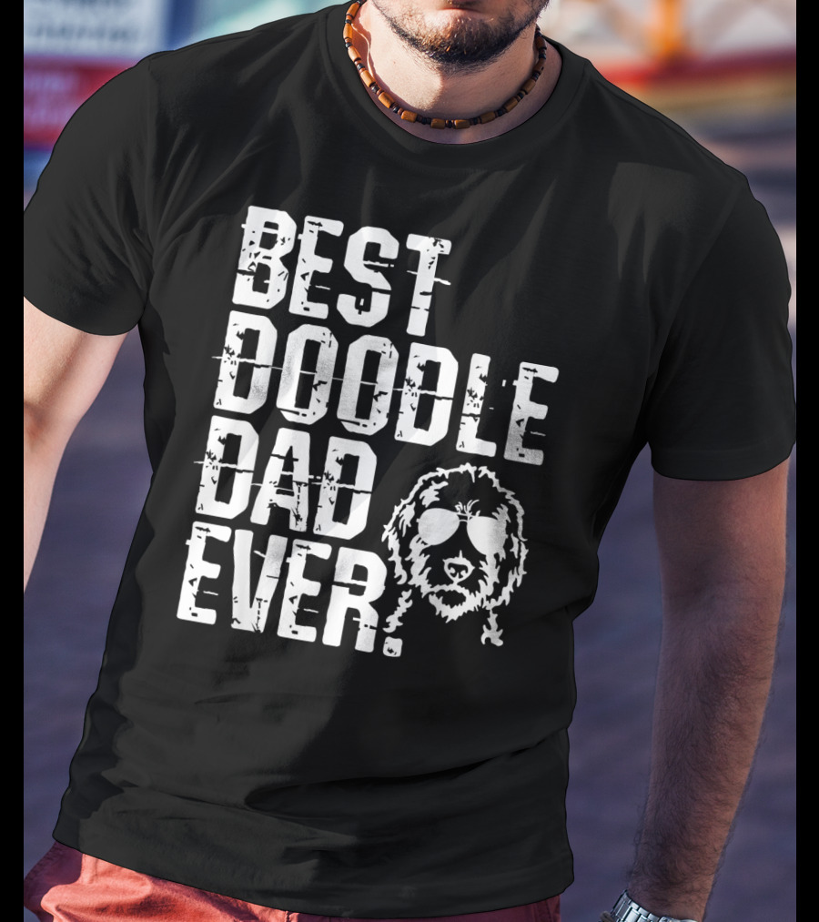 Mens Best Doodle Dad Ever With Golden Doodle Do Wearing Sunglasses T-Shirt