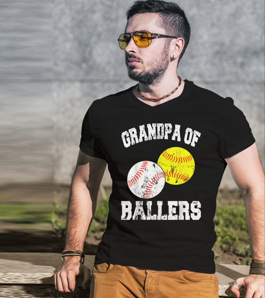 Grandpa Of Ballers Funny Baseball Softball T-Shirt