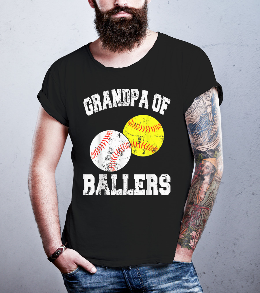 Grandpa Of Ballers Funny Baseball Softball T-Shirt
