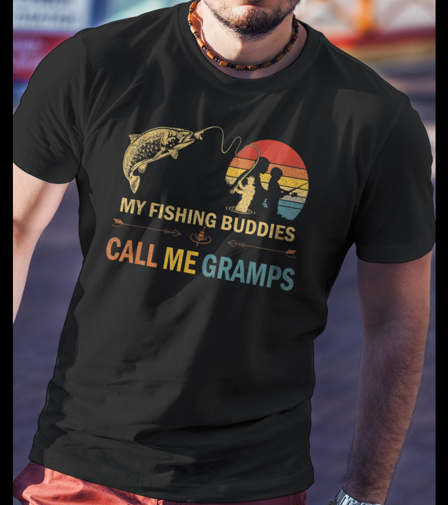 My Fishing Buddies Call Me Gramps Retro Fishing Scene T-Shirt