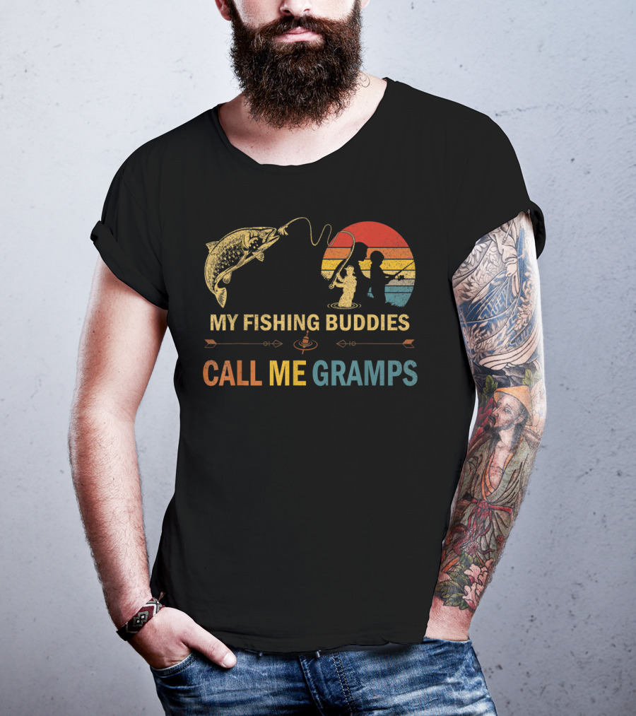My Fishing Buddies Call Me Gramps Retro Fishing Scene T-Shirt