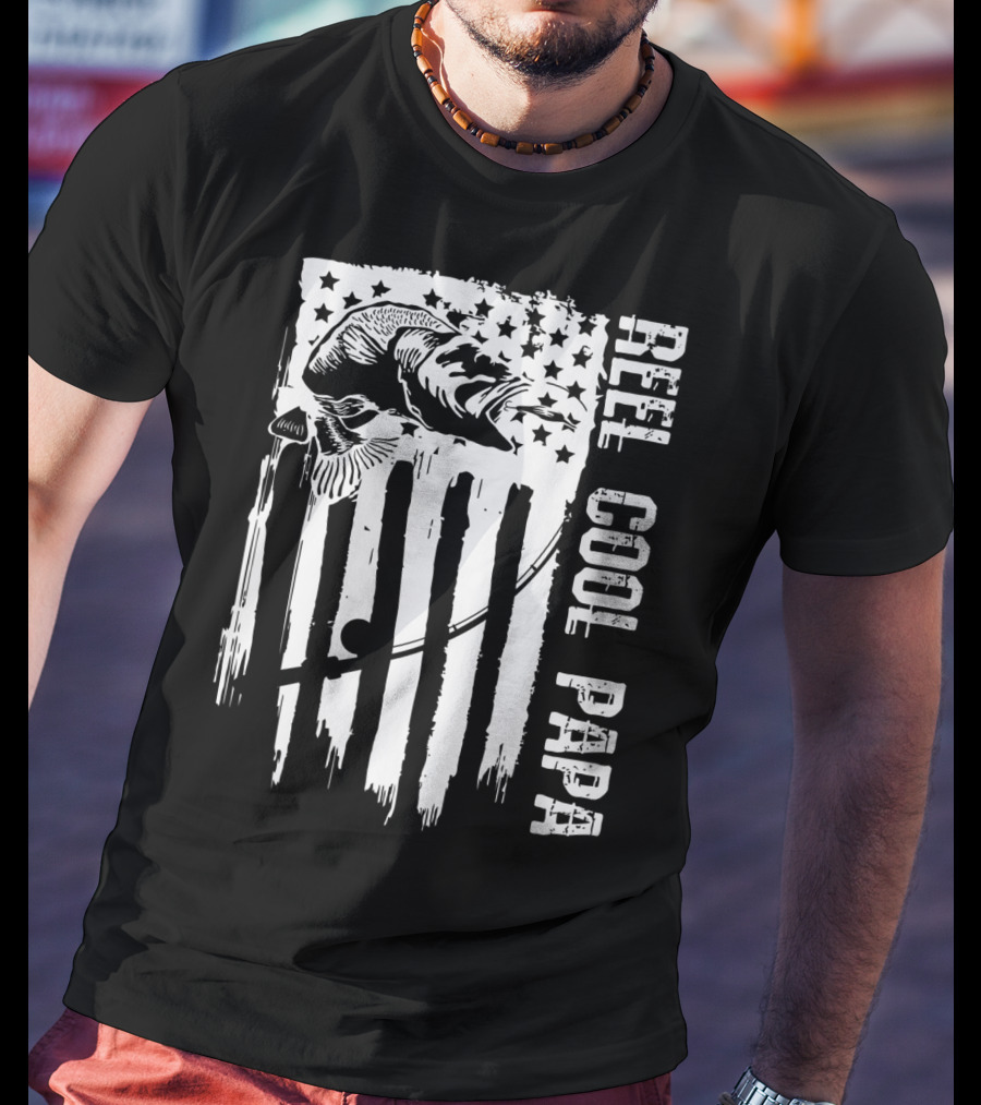 Reel Cool Papa Fishing Patriotic American Flag T-Shirt