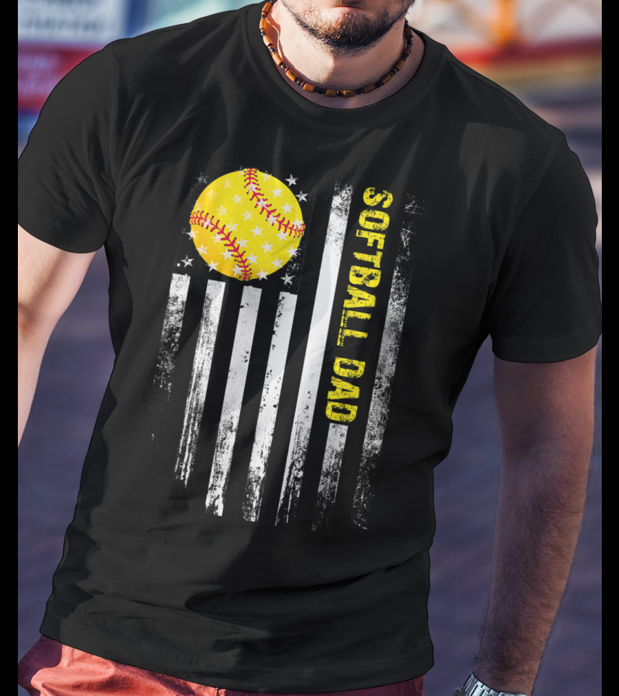 Softball Dad American Flag Father's Day T-Shirt
