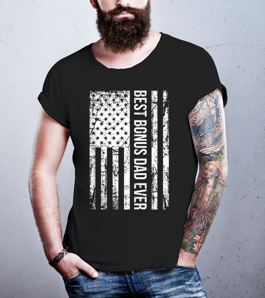 Best Bonus Dad Ever American Flag Mens Step Dad T-Shirt