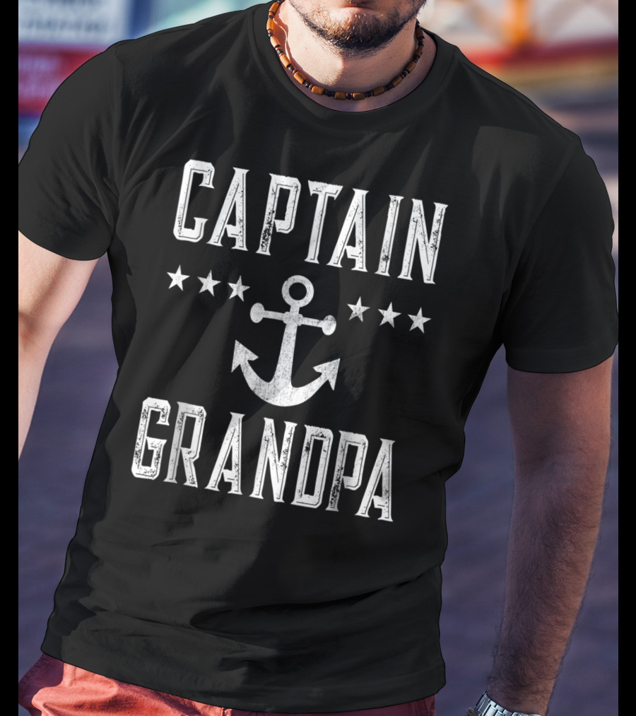 Captain Grandpa Anchor Stars Vintage Mens Boating T-Shirt