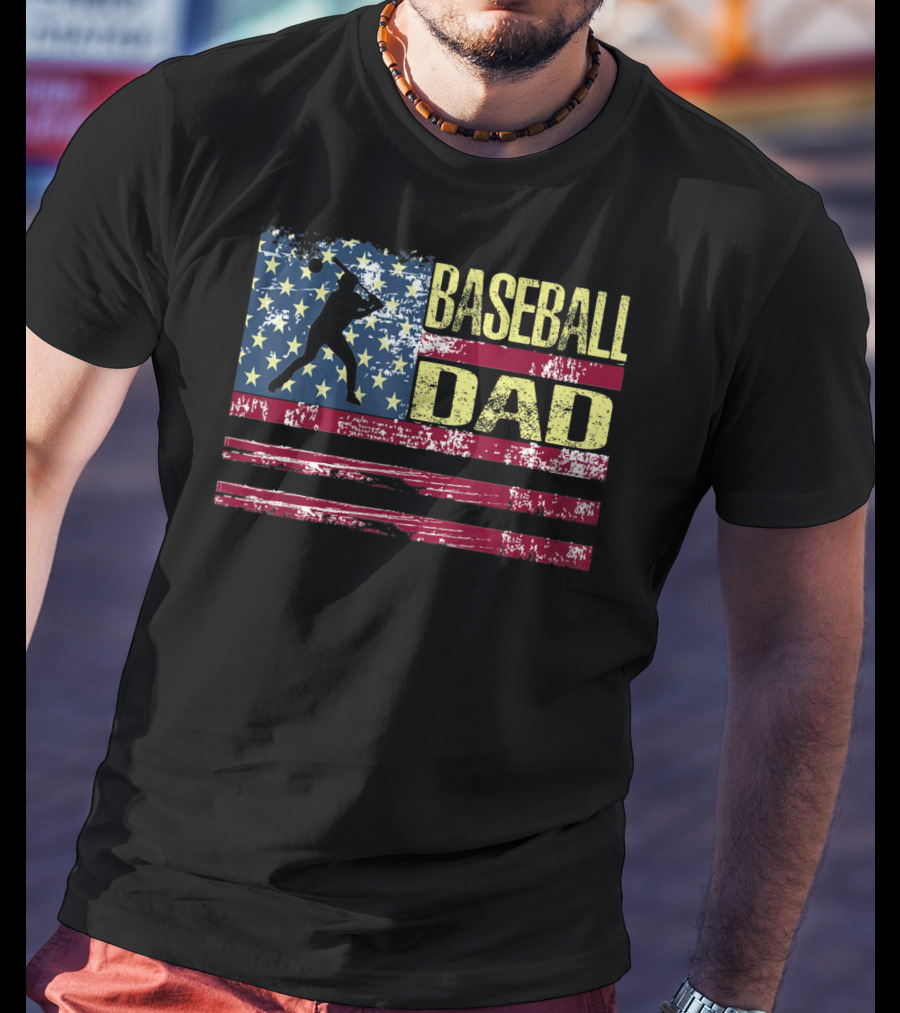Vintage USA American Flag Baseball Dad Patriotic T-Shirt