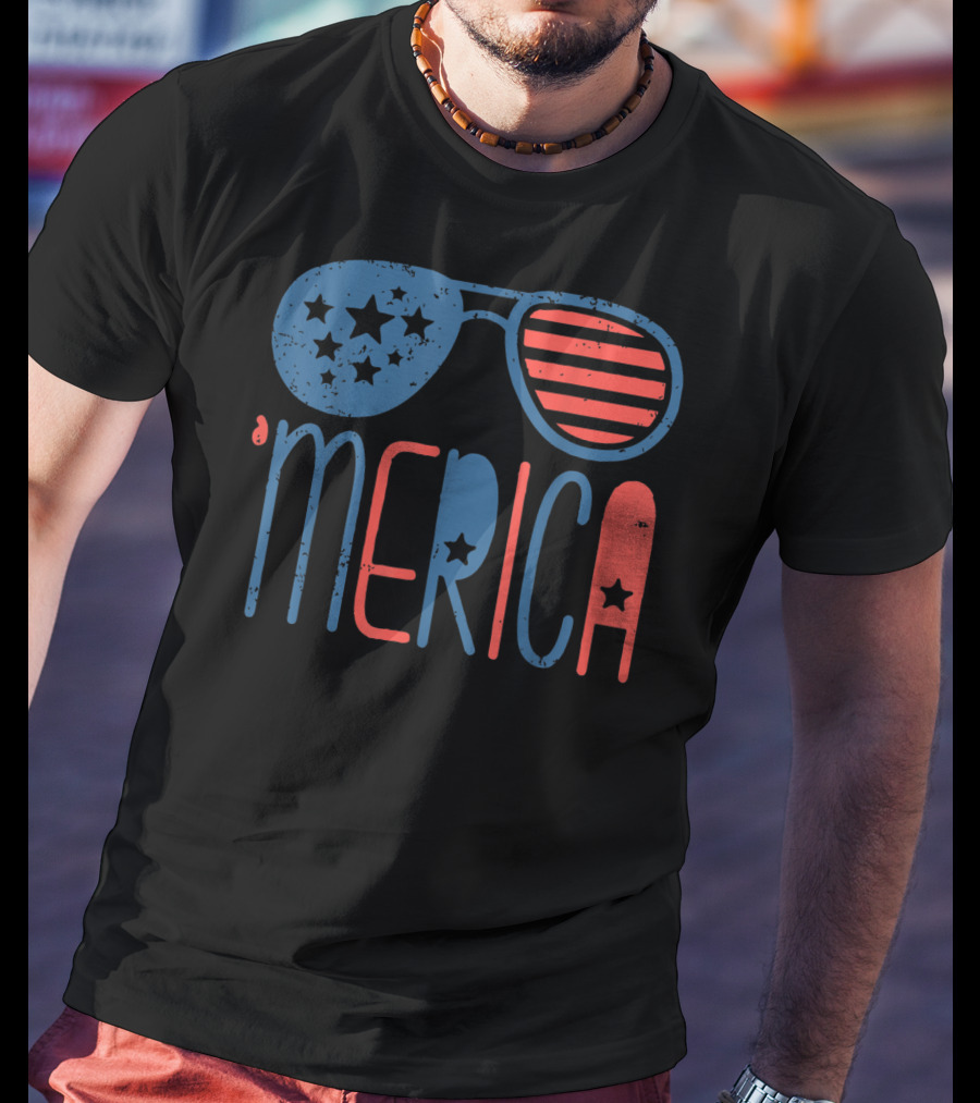 'Merica Patriotic Flag Stars And Stripes Aviators T-Shirt