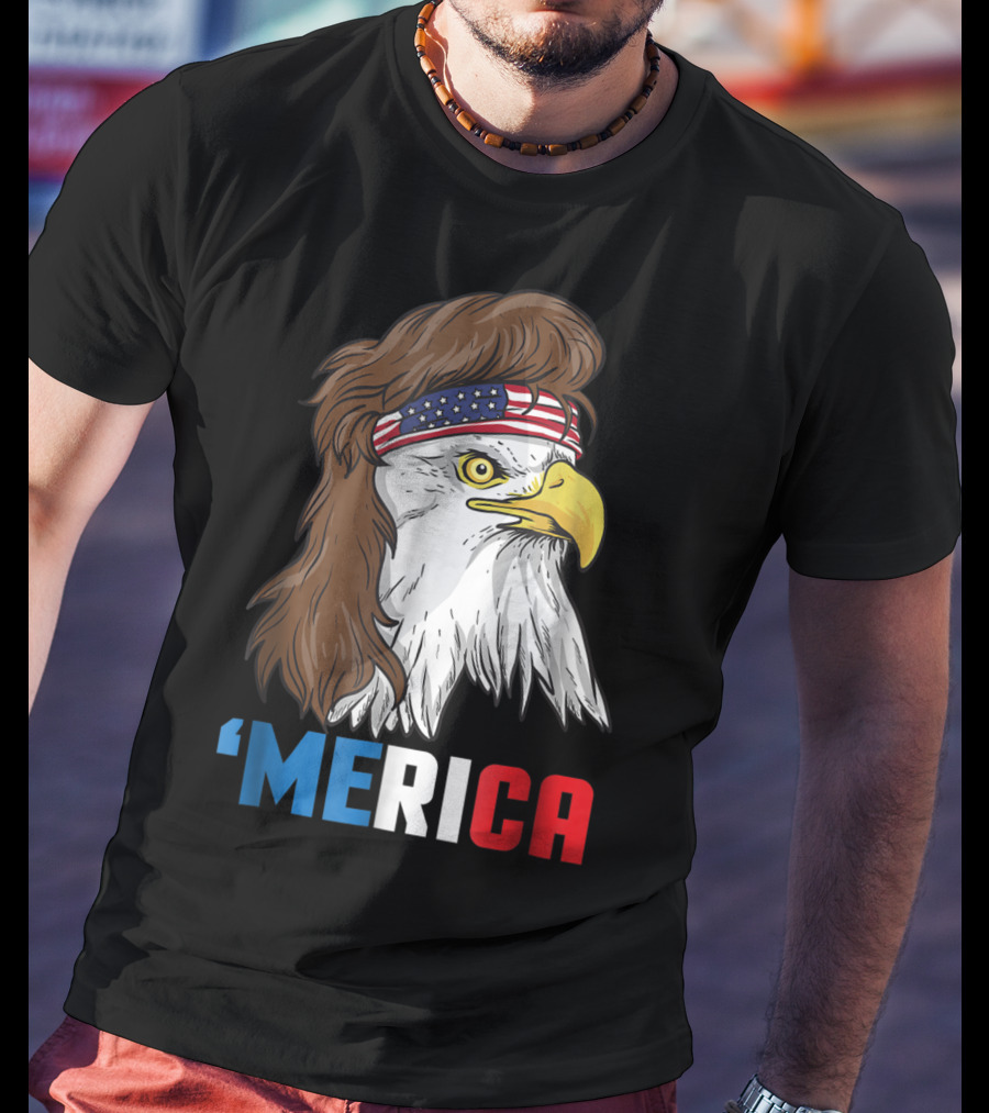 'Merica Patriotic Mullet Eagle With American Flag Headband T-Shirt