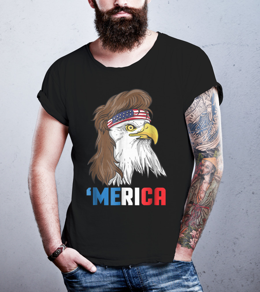 'Merica Patriotic Mullet Eagle With American Flag Headband T-Shirt