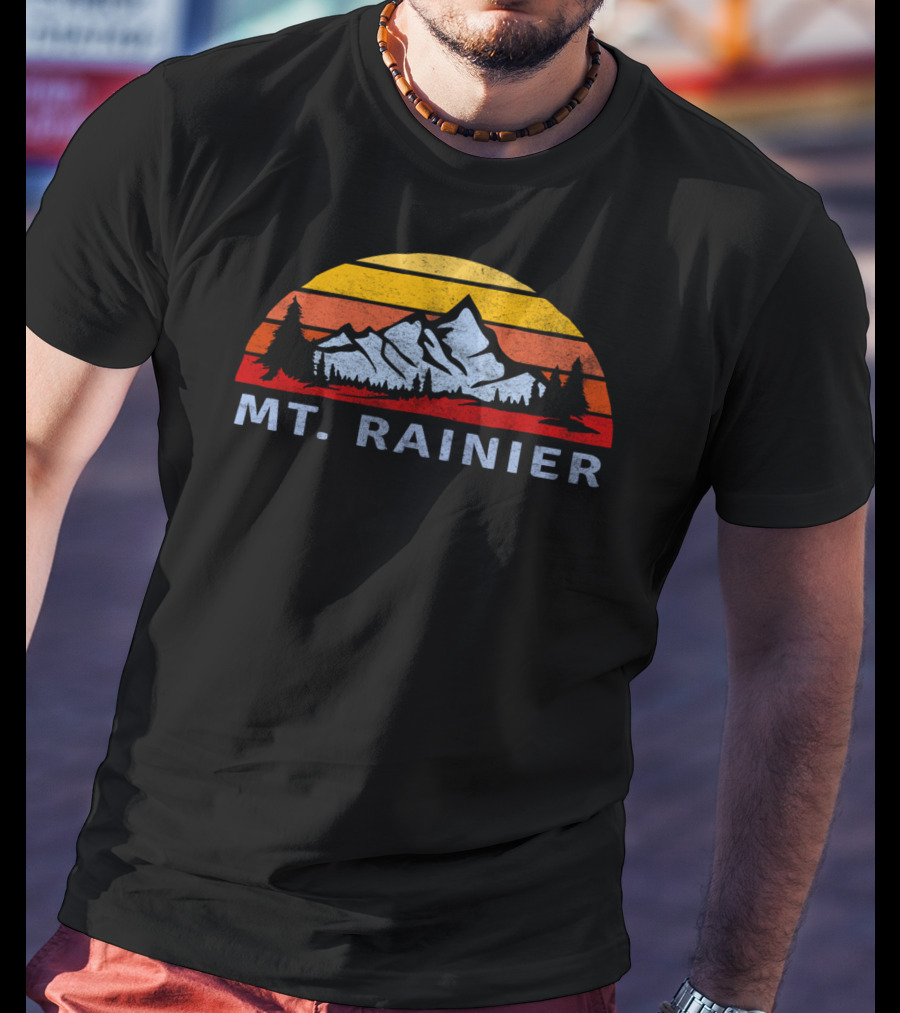 Mt. Rainier Retro Sunset With Mountain And Trees T-Shirt