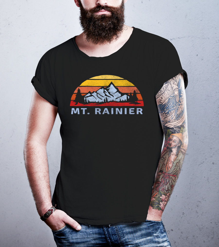 Mt. Rainier Retro Sunset With Mountain And Trees T-Shirt