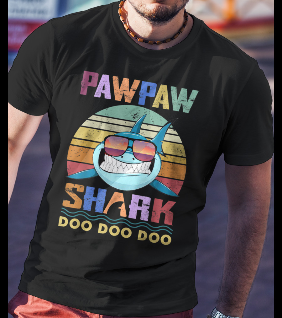 PAWPAW SHARK DOO DOO DOO Retro Sunglasses Sunset T-Shirt