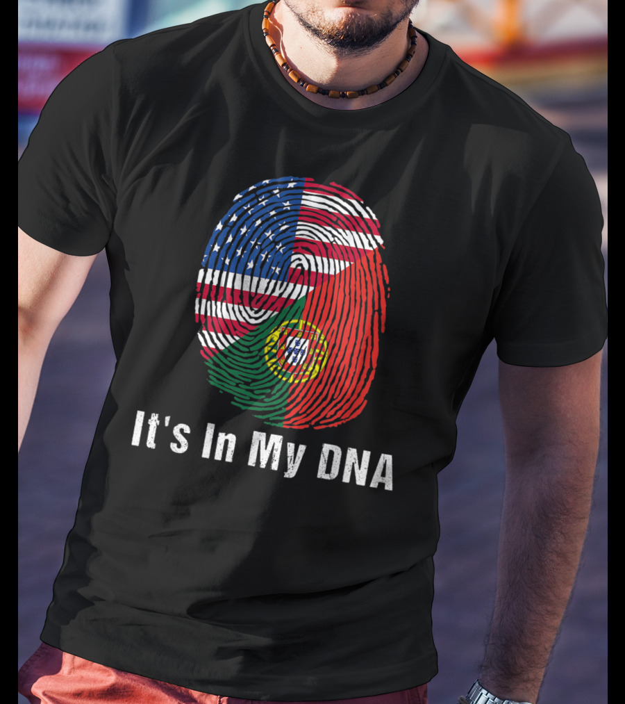 Portugal Flag USA Flag It's In My DNA Fingerprint T-Shirt