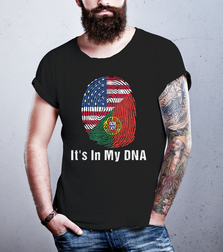 Portugal Flag USA Flag It's In My DNA Fingerprint T-Shirt