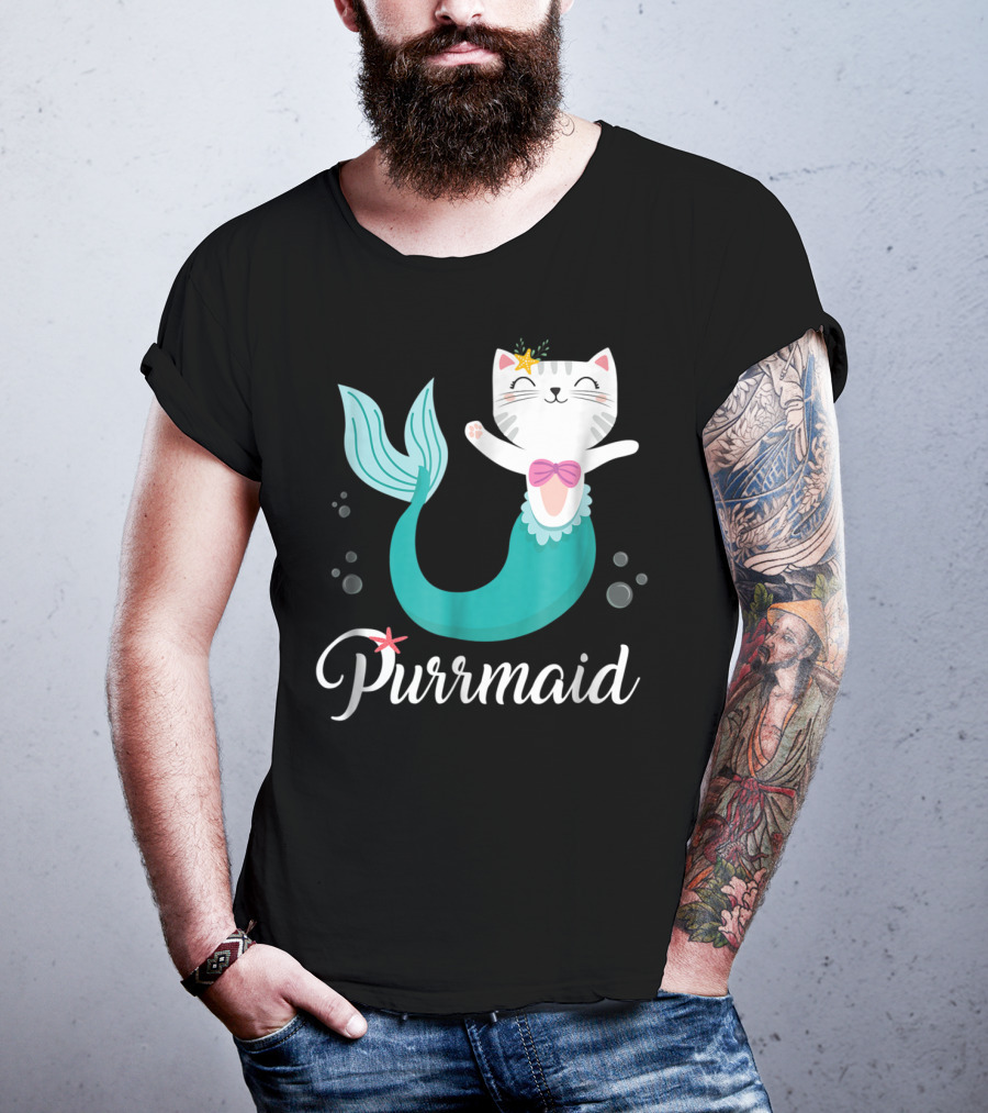Purrmaid Cat Mermaid For Girls With Star And Bow T-Shirt